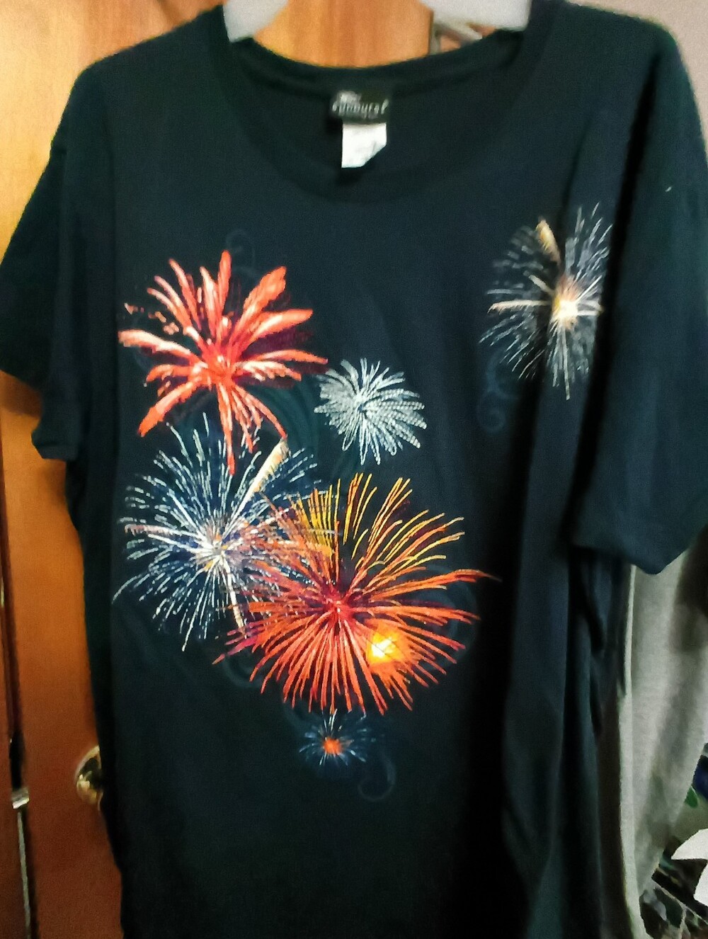 jumping beans Black Tee with Colorful Fireworks Graphic